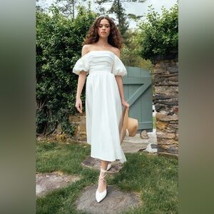 Jenny Yoo Marcelle Midi Dress w/ detachable puff sleeves